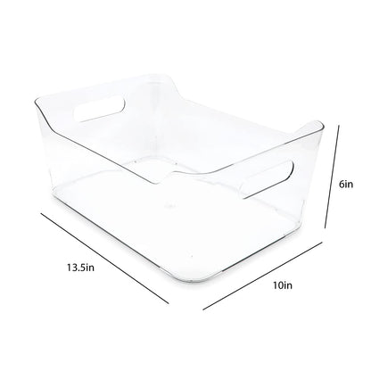 Isaac Jacobs 2-Pack Large Clear Storage Bins (13.5” x 10” x 6”) w/Handles, Plastic Box Set, Home, Office, Fridge, Freezer, Kitchen, Pantry Organization Container, BPA-Free/Food Safe (Large, 2 Pack)