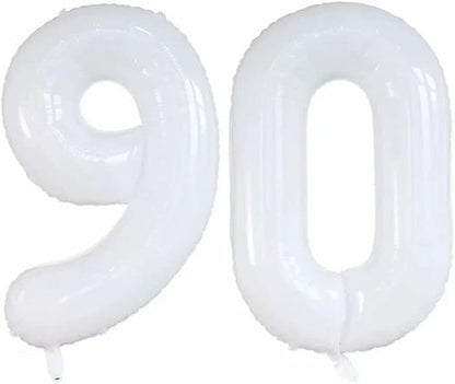 GOER 90th Birthday Balloons - 42 Inch Jumbo Foil Helium Decorations in White for 90th Anniversary