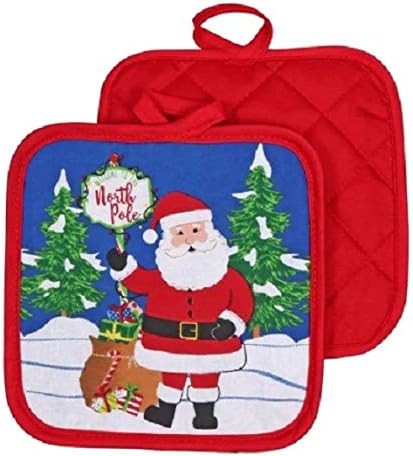 Christmas Kitchen Towel Set - 5 Piece with 2 Towels, 2 Pot Holders & 1 Oven Mitt (Santa Claus)