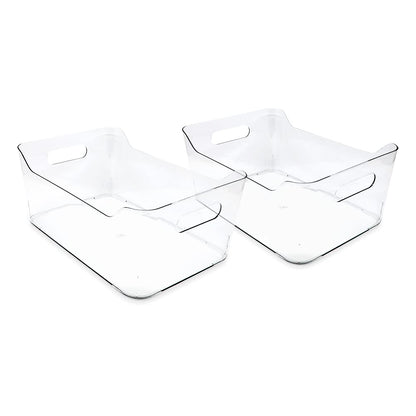 Isaac Jacobs 2-Pack Large Clear Storage Bins (13.5” x 10” x 6”) w/Handles, Plastic Box Set, Home, Office, Fridge, Freezer, Kitchen, Pantry Organization Container, BPA-Free/Food Safe (Large, 2 Pack)