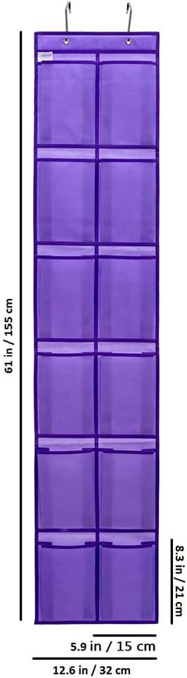 Hanging Storage Organizer Over the Door Shoes with 12 Large Fabric Pockets for Closet Shoe Holder (PURPLE)
