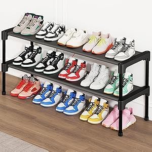2 Closet SAN HE Long Shoe Rack-Shoe Organizer Tier Shoe Rack for Front Door Entryway Garage, Stackable Free Standing