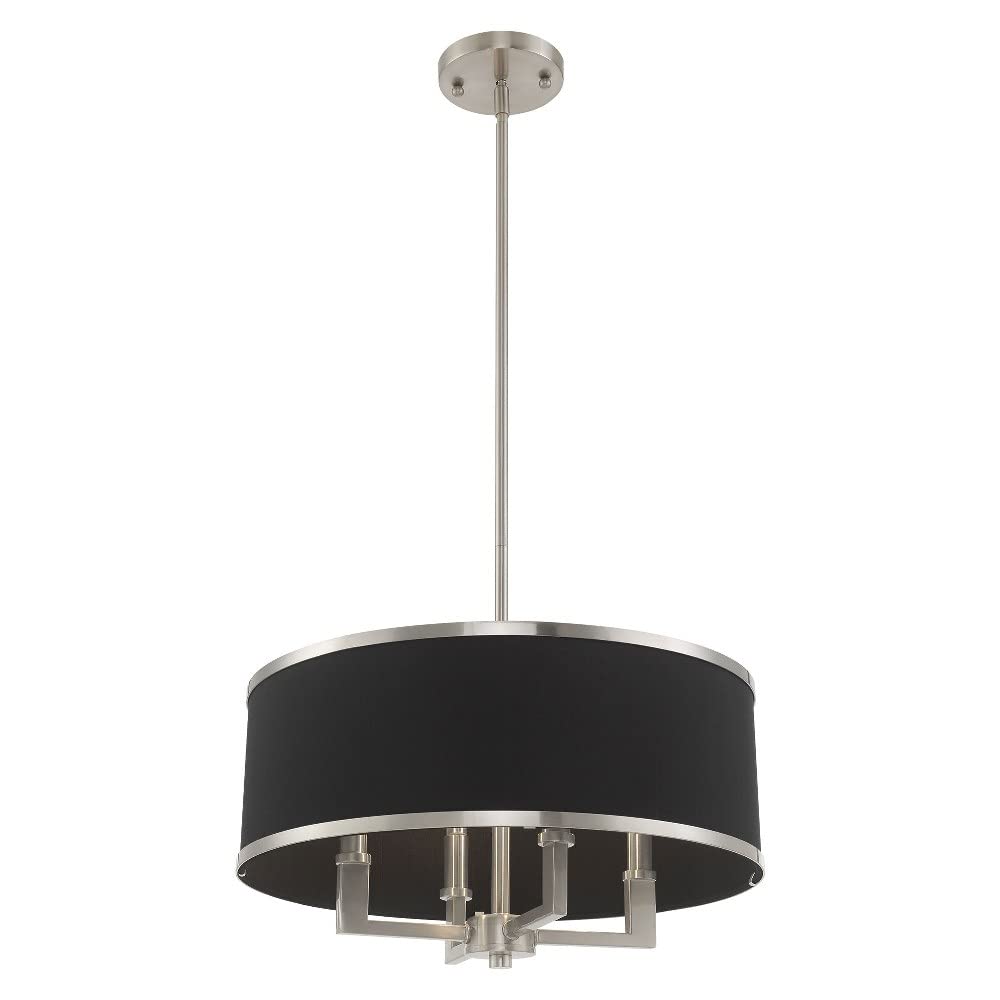Livex Lighting 60404-91 Park Ridge - Four Light Chandelier, Brushed Nickel Finish with Black Fabric Shade
