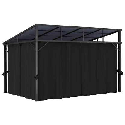 Outdoor Gazebo 13.3'x9.6' Hardtop Canopy Pavilion with 4 Curtains for Patio Garden Backyard Events Anthracite
