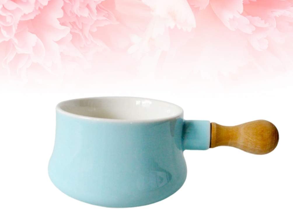 Cabilock Non-Stick Ceramic Mini Saucepan, Wooden Handle, 380ML Butter Warmer Frying Pan for Soup