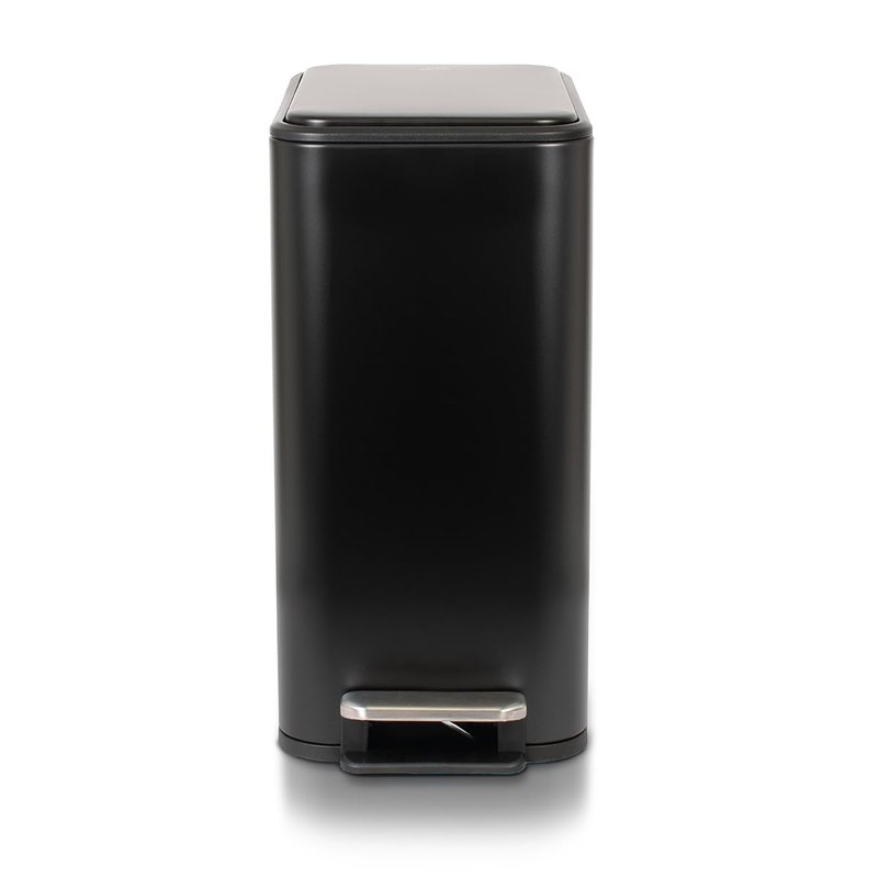Glad Slim Bathroom Trash Can - Small Garbage Pail with Soft Close Lid & Step Foot Pedal | Narrow Black Metal Waste Basket with Removable Inner Bucket, 2.6 Gallon