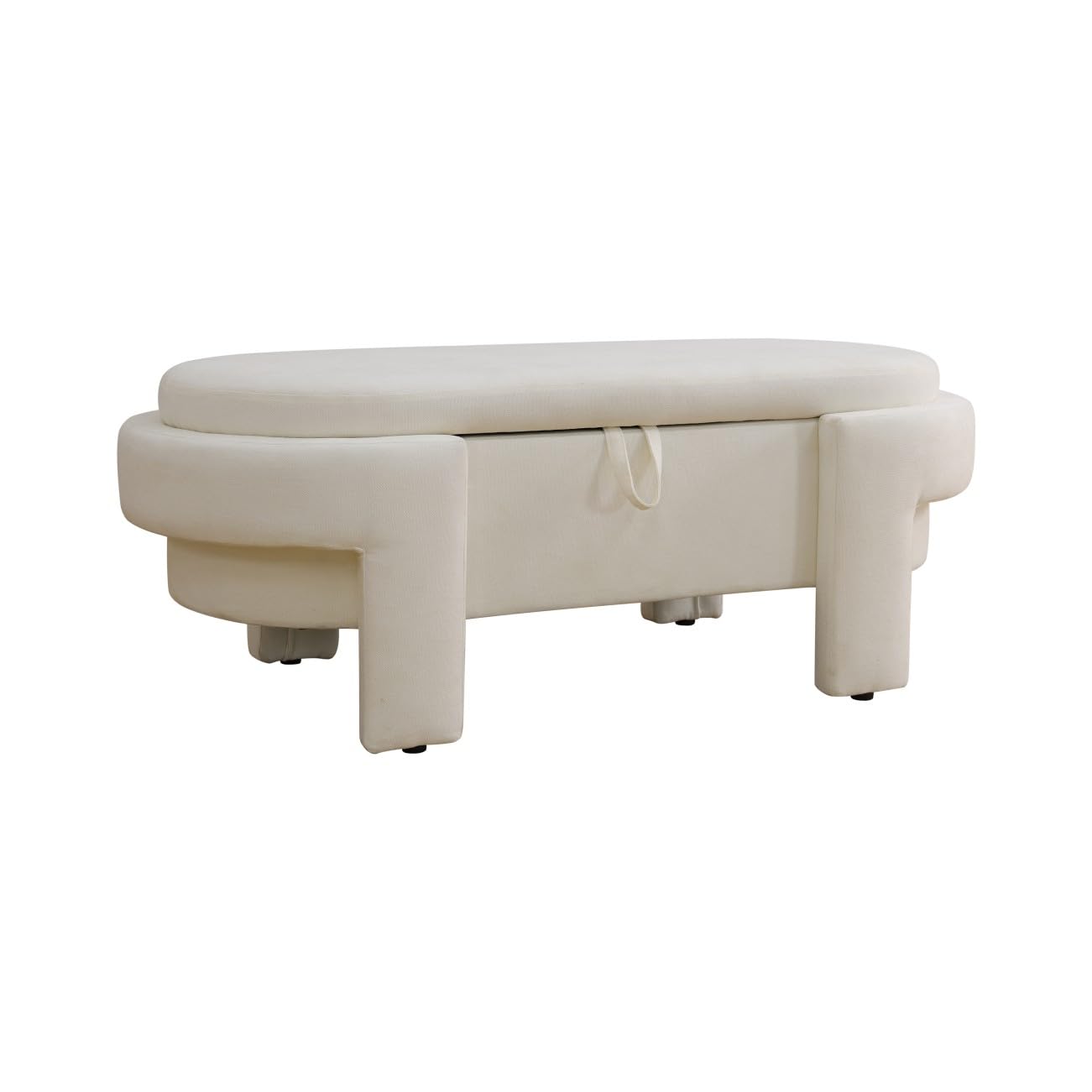 UOCFYK Storage Ottoman Bench 48 Inch Printed Fabric Upholstered Storage Bench for Bedroom End of Bed Large Oval Storage Ottoman for Living Room Entryway, Aesthetic (Off-White)