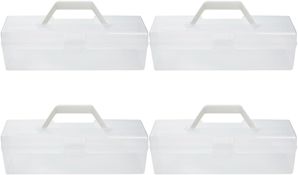EXCEART 4pcs 12'' Plastic Storage Box for Art & Craft Supplies with Handle, Small Translucent Storage Box