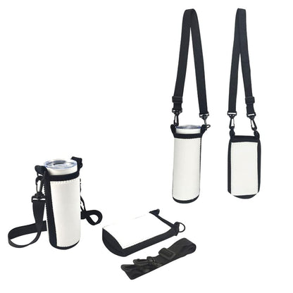 QOMOLANGMA 10pcs Sublimation Blanks Water Bottle Carrier Holder Tumbler Bag Carrier Neoprene Tumbler Sleeve Sublimation Tumbler Cup Carrier Pouch with Shoulder Strap for Heat Press Trasnfer Printing