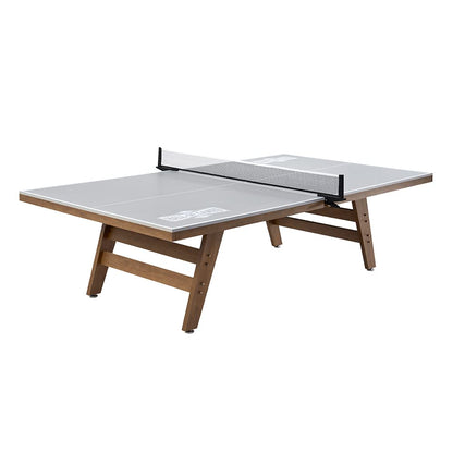 Hall of Games Ping Pong Table, 9ft x 5ft Official Size, 18mm Water-Resistant Gray Top, 2-Piece with Metal Braces, Woodgrain Legs, 2.5in Adjustable Leg Levelers, Clip-On Net, and Easy Assembly