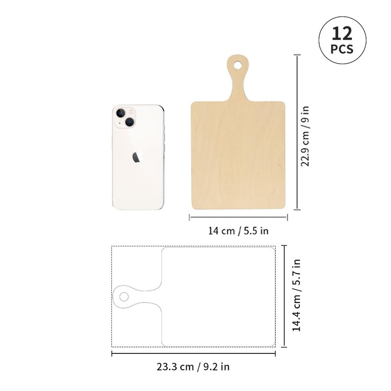 PYD Life 12 Pack Plywood Sublimation Cutting Board Blanks with Handle 9 x 5.5 Inch,Rectangle Wood Chopping Board for Sublimation DIY Craft Christmas Thanksgiving Home Kitchen Decor