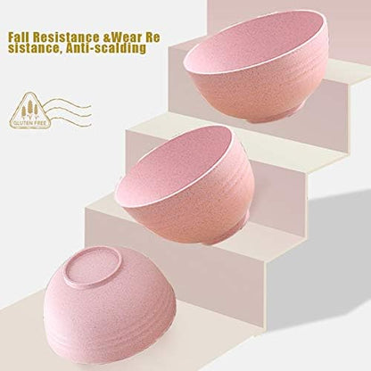 Lnrkai 5 PCS Pink Cereal Bowls, 24 OZ Unbreakable Wheat Straw Bowls - Modern Style, Dishwasher & Microwave Safe