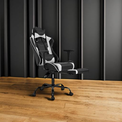 BestOffice Ergonomic Office, PC Gaming Desk Chair Executive PU Leather Computer Lumbar Support with Footrest Modern Task Rolling Swivel Chair for Women, Men(White)