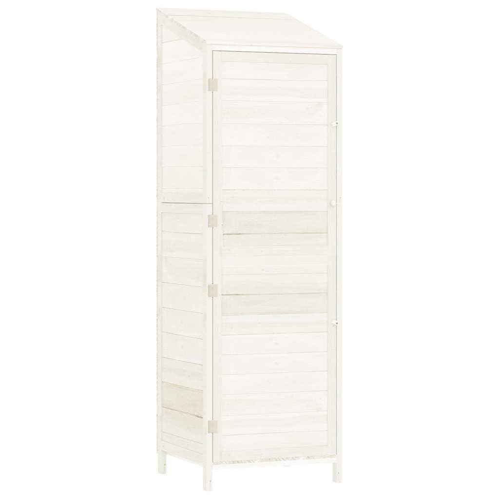 Outdoor Garden Shed, Tall Narrow Storage Cabinet, Solid Fir Wood Backyard Organization Unit for Gardening Tools, White Matte Finish, 21.7 x 21.7 x 68.7 Inches