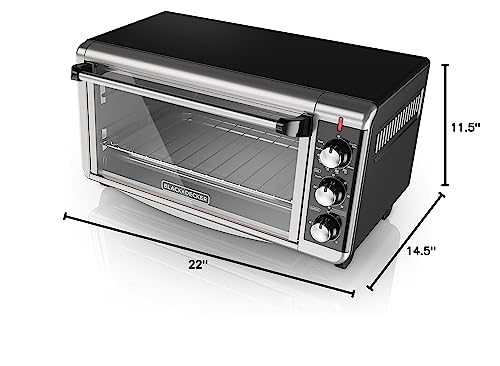 BLACK+DECKER TO3250XSBD 8-Slice Extra Wide Convection Countertop Toaster Oven, Includes Bake Pan, Broil Rack & Toasting Rack, Stainless Steel/Black