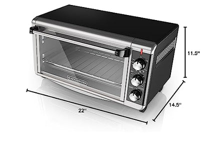 BLACK+DECKER TO3250XSBD 8-Slice Extra Wide Convection Countertop Toaster Oven, Includes Bake Pan, Broil Rack & Toasting Rack, Stainless Steel/Black