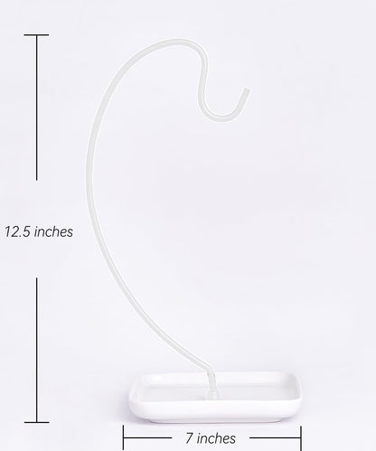 VROOMIUM Banana Holder Stand with Ceramic Bowl - Holds Up to 5 Pounds Bananas, Hassle-free Cleaning, Stylish and Chic Design Banana Rack, White