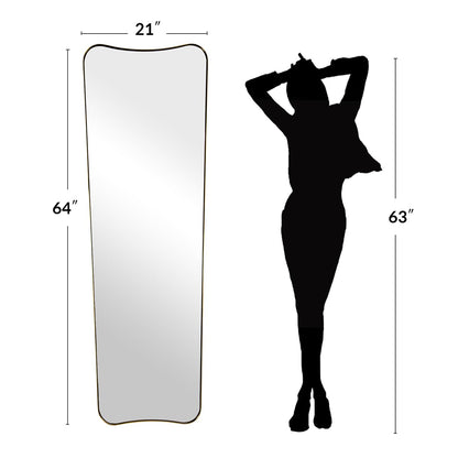 ANDY STAR Full Length Mirror 21" x 64", Gold Decorative Full Body Mirror with Stainless Steel Thin Frame, Italian Curved Edge Design, Wall Mount or Leaning for Bedroom, Cloakroom, Living Room