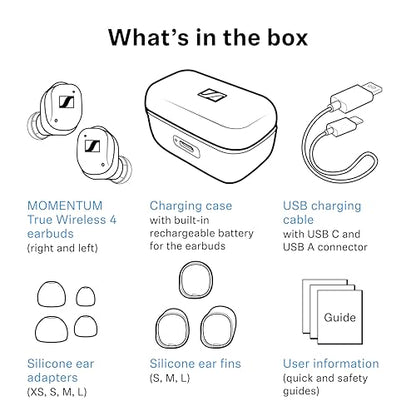 Sennheiser Momentum True Wireless 4 Smart Earbuds, Bluetooth 5.4, Crystal-Clear Sound, Noise Cancelling Earbuds, Comfortable Design, 30-Hour Battery, Adaptive ANC, LE Audio, Auracast – White