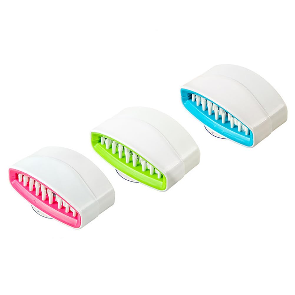 NOLITOY Cutlery Cleaner Brush, 3PCs Suctioned in-Sink Silverware Scrubber, Non-Scratch Bristles, Easily Clean Utensils and Sharp Knives