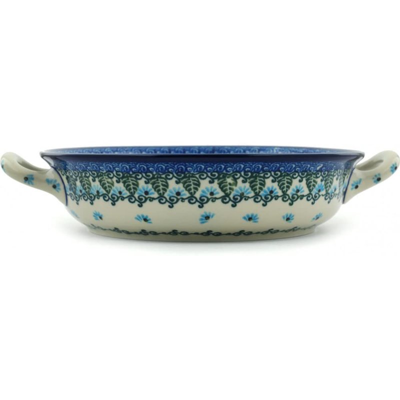 Polish Pottery Round Medium Baker with Handles made by Ceramika Artystyczna (Forget Me Not)