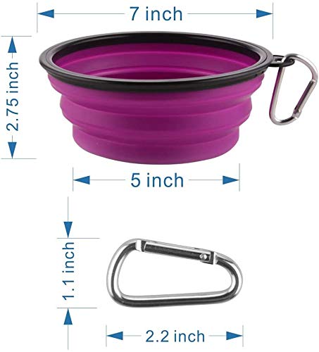 Large Collapsible Dog Bowls, 34oz Travel Water Food Bowls Portable Foldable Collapse Dishes with Carabiner Clip, 2 Pack (Purple+Red)