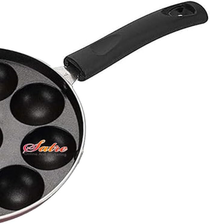 Satre Online Aluminium Non-Stick 9 Cavity Appam Patra with Steel Lid, Black