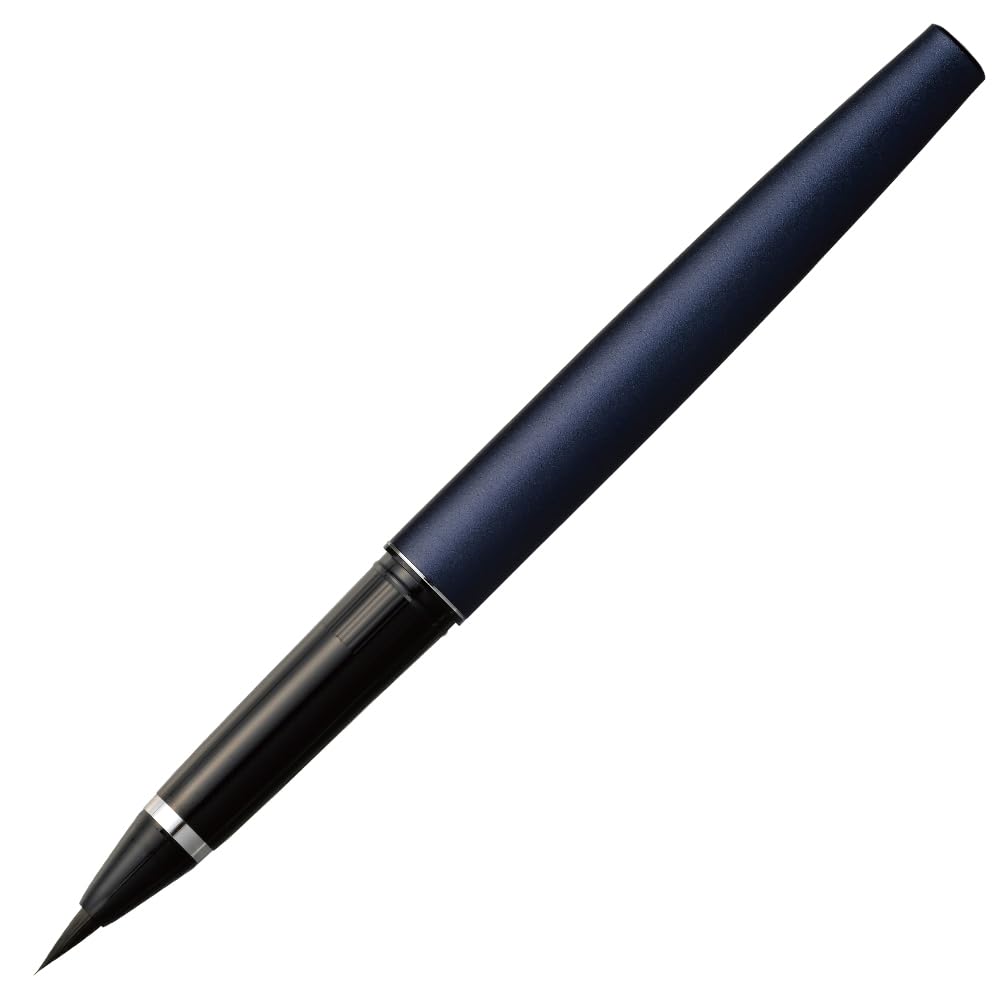 Kuretake MANNEN MOUHITSU (No.13) Refillable fude brush marker pens with Spare Ink Cartridge, Navy body, Flexible Tip for kanji, lettering, calligraphy, Art Drawing, Made in japan