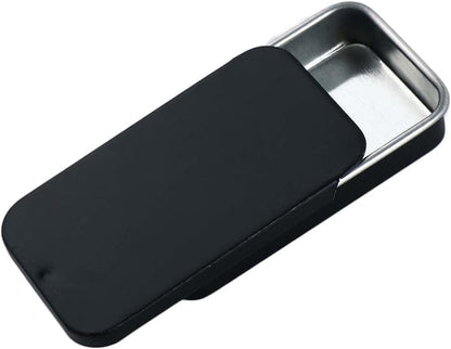 Black Metal Rectangular Mini Tin Box, Iron Box Tinplate Push Candy Pill Cases for Home Organizer (60x34x11mm).