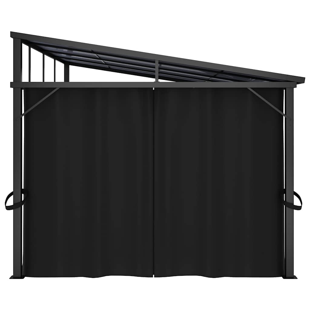 Outdoor Gazebo 13.3'x9.6' Hardtop Canopy Pavilion with 4 Curtains for Patio Garden Backyard Events Anthracite