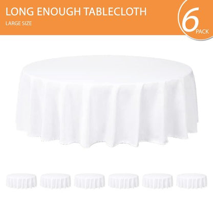 kapwall 6 Pack Round White Tablecloth - 120Inch (304cm) - Washable Polyester Table Cloth Decorative Fabric Table Cover for Wedding,Restaurant,Party.