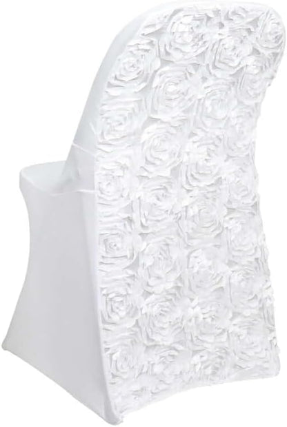 1 Set Rosette Efavormart White Satin Spandex Stretch Folding Chair Cover for Party Dining Chairs Wedding W/Foot Pockets