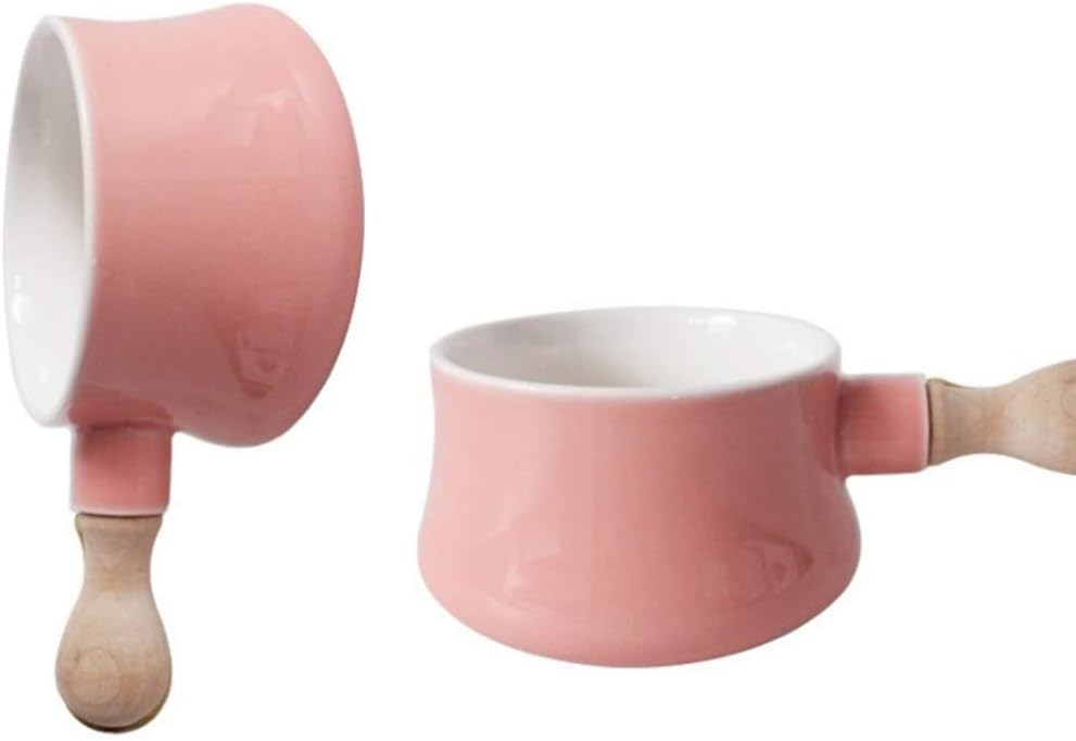 Cabilock Enamel Mini Saucepan with Wooden Handle | Non-Stick Ceramic Butter Warmer Frying Pan 380ML