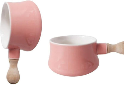 Cabilock Enamel Mini Saucepan with Wooden Handle | Non-Stick Ceramic Butter Warmer Frying Pan 380ML