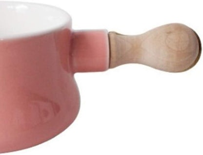 Cabilock Enamel Mini Saucepan with Wooden Handle | Non-Stick Ceramic Butter Warmer Frying Pan 380ML