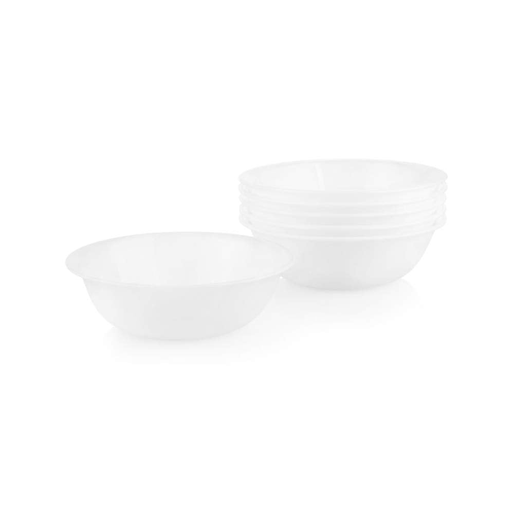 Corelle Vitrelle 6-Piece Soup/Cereal Bowl Set Triple Layer Glass and Chip Resistant, 18-Oz Lightweight Round Bowls, Winter Frost White