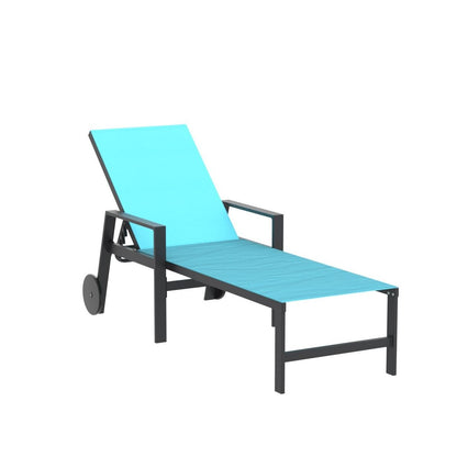 PURPLE LEAF Outdoor Chaise Lounge with Wheels Armrests Aluminum Pool Lounge Chairs Set of 2 Patio Chaise Lounge with 5 Position Recliner Includes Side Table for Deck Yard Poolside Turquoise Blue
