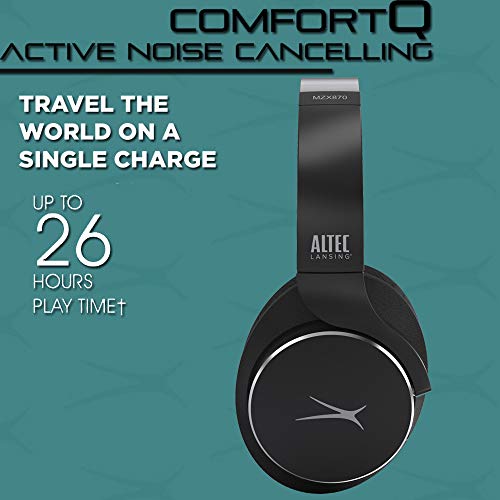 Altec Lansing Comfort Q+ Bluetooth Headphones, Active Noise Cancellation, Comfortable, Quite, Noise Cancelling Headphone, Up to 26 Hours of Playtime, 30 Ft. Wireless Range, Black