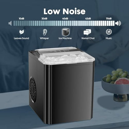 Sweetcrispy Countertop Ice Maker, Portable Ice Machine Self-Cleaning, 9 Cubes in 6 Mins, 26 lbs/24Hrs, 2 Sizes of Bullet Ice for Home Party Office,Elegant Black