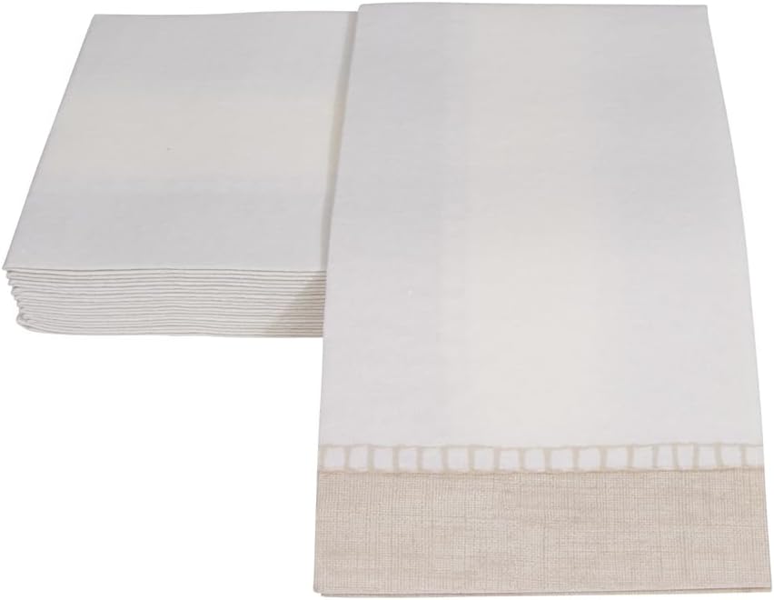 12 Package Caspari Linen Border Paper Linen Guest Towel Napkins in Natural, Per