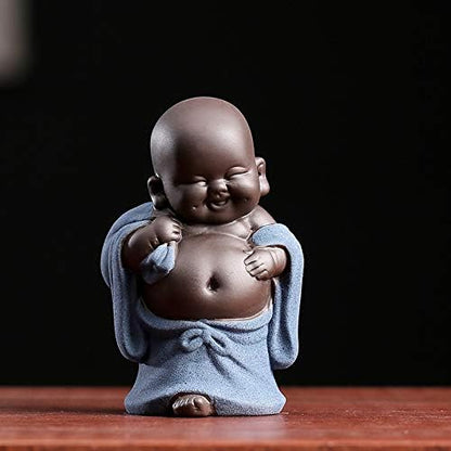Kingzhuo 4'' Cute Tiny Buddha Statue Monk Figurine, Classic Ceramic Arts & Crafts Gift, Baby Crafts Ornaments (6 x 10