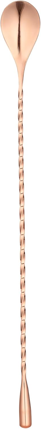 Restaurantware Bar Lux 12 Inch Bar Spoon, Corkscrew Handle Cocktail Stirrer Spoon, Copper-Plated Stainless Steel
