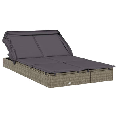 GFMGUEMV Foldable Outdoor Sunbed with Adjustable Armrests and Weather-Resistant Cushions for Two Persons, Modern Grey Patio Lounger