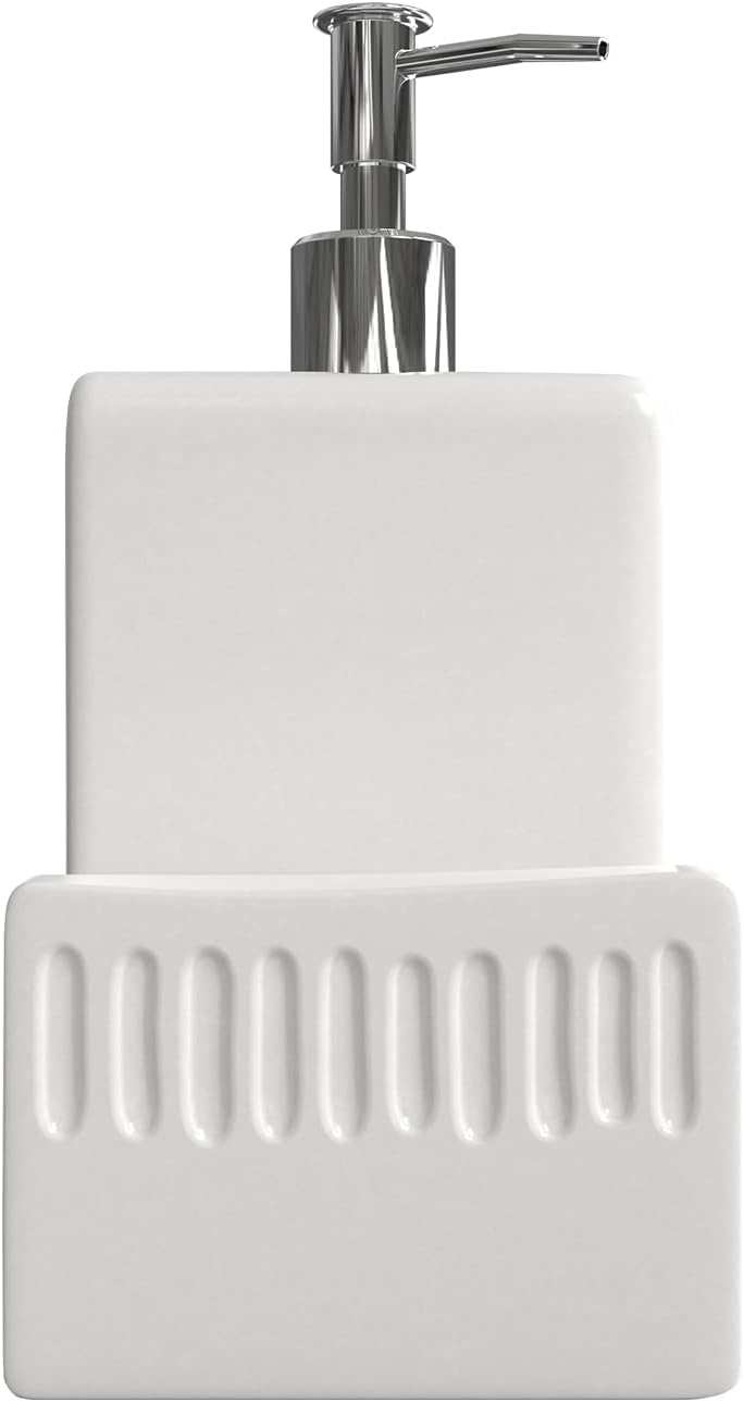 2 1 Soap Dispenser with Sponge Holder, Ceramic Dish Soap Dispenser for Kitchen Sink, in Refillable Liquid Hand