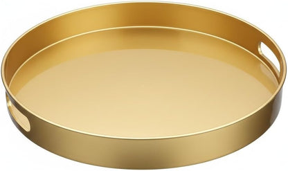 13" Spsyrine Round Gold Decorative Tray, Plastic Serving Table Tray with Handles for Ottoman, Coffee Table, Bathroom