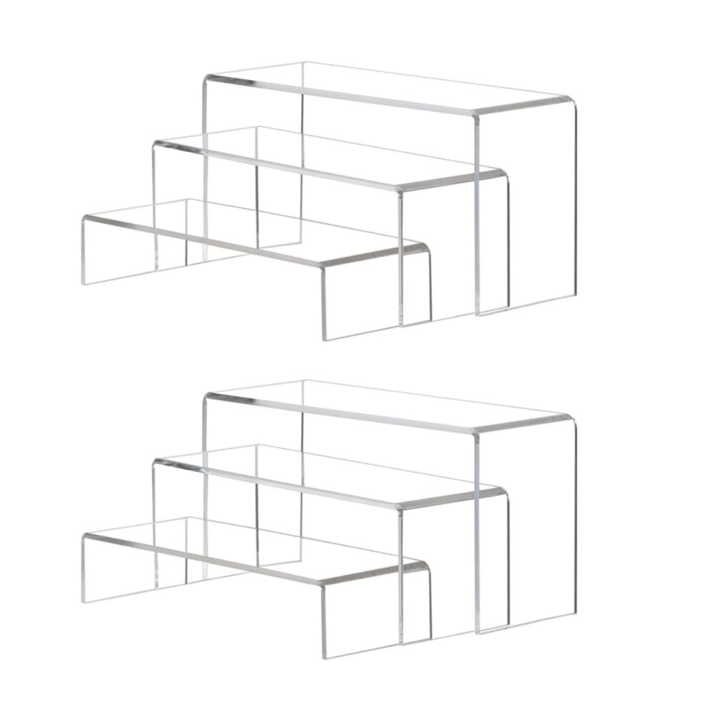 KUPOO 6Pcs Acrylic Display Risers 2 Set Large Clear 9 Inch Rectangular Acryic Risers Display Shelf for Retail Desktop Cupcake Stand Tiered Display Stand for Gemstone Curio Anime Figurines Collectibles (9 Inch - 6pcs)