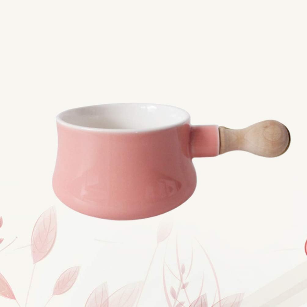 Cabilock Enamel Mini Saucepan with Wooden Handle | Non-Stick Ceramic Butter Warmer Frying Pan 380ML