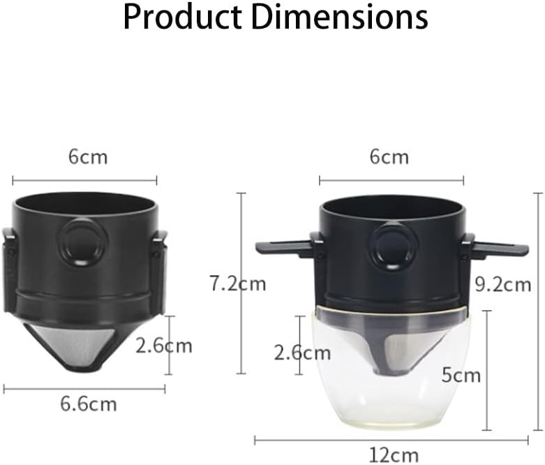 Reusable Paperless Coffee Filter Cone, Coffee Dripper with Foldable Holders for Home, Travel, and Camping, Black
