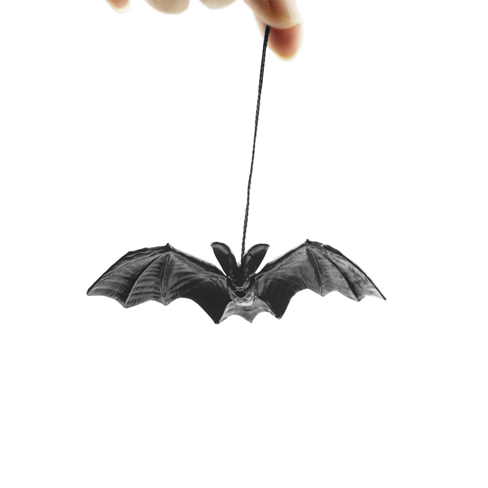Saktopdeco 50 PCS Black Hanging Bats Plastic 3D Halloween Bat Party Ornament for April Fool's Haunted House Decorations