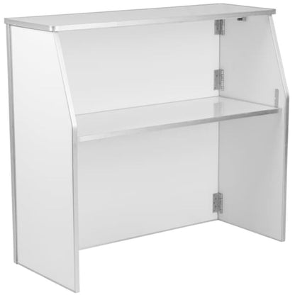 Flash Furniture 4' Folding Portable Event Bar with Top and Middle Shelves, Mobile Laminate Foldable Bar for Parties and Events, White